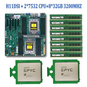 기가바이트 컴퓨터 메인보드슈퍼마이크로 H11DSI-NT REV2.0 마더보드 소켓 SP3 180W TDP EPYC 2*7532 CPU, 04 RAM