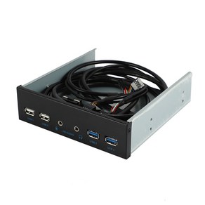 5.25인치 데스크탑 PC 케이스 내부 전면 패널 USB 허브 2 포트 USB 3.0 및 2 포트 USB 2.0(HD 오디오 포트 포함) 20 핀 커넥터, 검은색, 1개