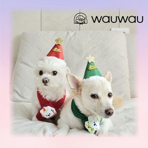 와우와우 강아지 고양이 크리스마스 패션용품, 빨강 모자+목도리, 1세트