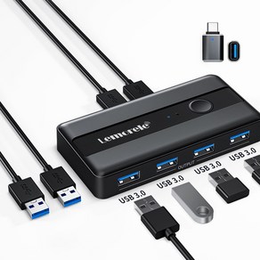 Lemoele USB 스위치 어댑터 2 입력 4 출력 USB 스위치 KVM 스위처 프린터 컴퓨터 키보드 마우스 공유자 컨트롤러, 검정, 검정, 1개