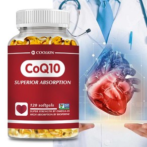 Coolkin CoQ10-400mg - 심장 건강과 에너지 생성을 지원하는 Omega-3 PQQ BioPeine 및 CoQ10이 함유된 소프트젤, 1박스, 120정