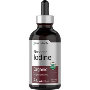 Hobäach Nascent Iodine  325mcg  4oz  Liquid Supplement  Vegan Non-GMO & Gluten Fee Vitamin, Hobäach Nascent Iodine  325, 1개, 0.118l