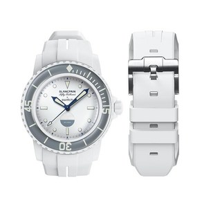 BONACE 블랑팡 견본용 스트랩 곡선형 부드러운 고무 방수 교체 Swatch Blancpain Fifty Fathoms용 22mm 퀵 릴리즈 밴드 x 스와치 남성 여성용 (