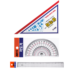 AMOS 각도기+삼각자+일반형 방안직자 30cm 세트, 2세트