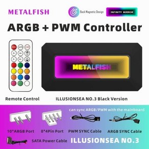 컴퓨터 냉각용 4핀 PWM이 있는 METALFISH ARGB 팬 허브 스플리터 SYNC 팬 라디에이터 5V 3핀 LED 라이트 스트립 리모컨, 3) PWM ARGB Remote B