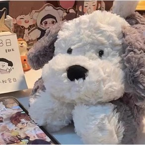 복실 강아지 애착 인형 쿠션 [2size 안고자는 수면 캐릭터 귀여운 침대 댕댕이 멍뭉이 부드러운 베개 선물], 그레이/화이트
