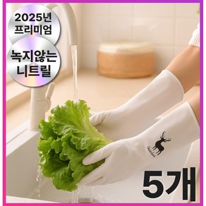 [녹지않는]질긴 튼튼한 니트릴 고무장갑 소중대 냄새없는 주방장갑 흰색, 5개, 중(M), 모던화이트