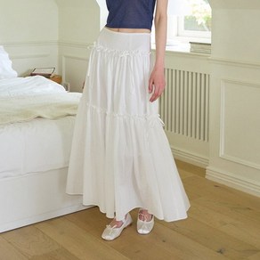 살롱드욘 스커트 Ribbon Shirring Maxi Skirt White