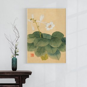 신명연 옥잠화 그림 민화 그림 꽃 포스터 외국인선물 동양화 한국화 액자 민속품 한국기념품 한국적인 선물