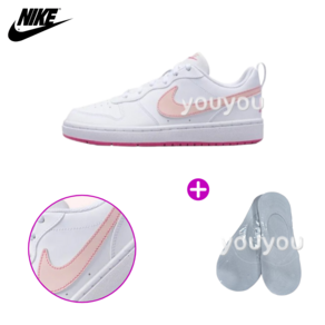 [Vic] Nike 나이키 GS 로우 코트 버로우 리크래프트 화이트 핑크 + 양말 1P