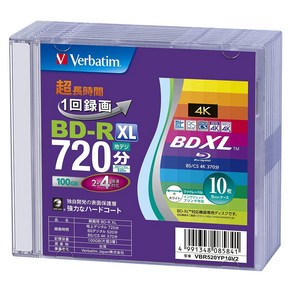 Vebatim BD-R XL 100GB 5mm VBR520YP10V2 바베이텀 1회 녹화용 블루레이 디스크 10장 플라스틱 케이스 화이트 프린터블 편면, 1개