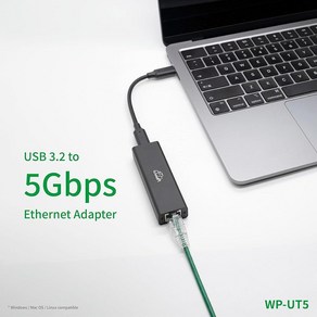 WisdPi USB 3.2 to 5GbE 어댑터(WPUT5) Realtek RTL8157 유선 LAN 네트워크 연결 5G 2.5G 1G 100Mbps, WisdPi USB 3.2 to 5GbE 어댑터(WPU, 1개