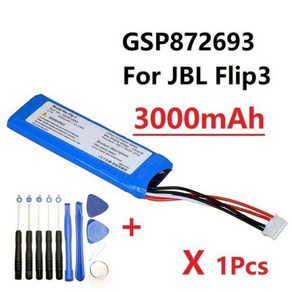 JBL 플립 3 용 배터리 플레이어 스피커 충전식 배터리 30007000mAh GSP872693 P763098 03, 02 1Pcs with tool