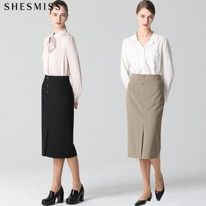 (SHESMISS)] 단아한 버튼 포인트 미디 스커트 (택가격: 168000원)