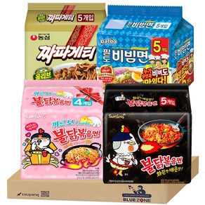 블루존 멀티 봉지라면 4종 A (불닭볶음 5p + 까르보불닭 4p + 짜파게티 5p + 팔도비빔면 5p), 1세트