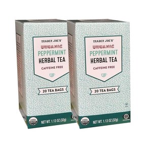 미국 트레이더조 Tade Joe's Peppemint Hebal TEA 카페인 프리 페퍼민트 허브티, 20개입, 32g, 2개