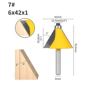 트리머비트 YUSUN 목재 페이스 밀용 목공 밀링 커터 6mm 6.35mm 생크 15/22 5/30 도 모따기 베벨 테두리 라, 1개, 6) 6x42x1