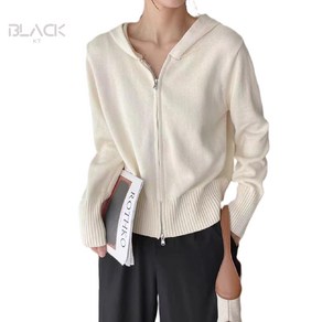 black k7 여성 니트 가디건 긴팔 프리미엄 무지 오버핏 더블지퍼 후드니트