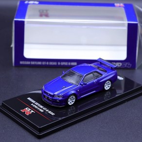 1/64 닛산 SKYLINE GT-R R34 V-Spec 자동차 다이캐스트 모델 피규어 모형, 블루, 1개