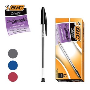 BIC 볼펜 크리스탈 1.0mm 빅볼펜 12P 세트, 12개, 블랙