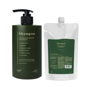 JHP 녹초엽 지루성두피 비듬 각질 가려움 쿨 샴푸500ml+리필500ml, 1세트