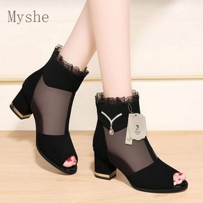 Myshe 여성 여름 패션 하이힐 단화 토오픈 힐 망사 샌들 xs9 LUCK26W