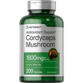 Codyceps 캡슐 1800mg 200 카운트 비 Gmo 버섯 보충제 Codyceps Sinineis by 호바흐, 1개, 200정