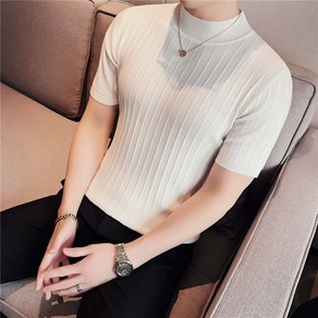 춘추니트반팔반목티셔츠남슬림이너스웨터레깅스화이트MY02-P45