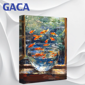 GACA 선명한 5D 액자 보석십자수 캔버스형 DIY 키트 40 x 50 cm, 좋은기운 금붕어, 1세트