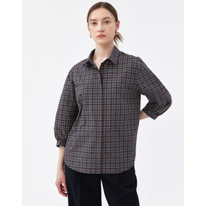 24SS [BEST]네이비 지지미(시어서커) 체크 볼륨 7부소매 셔츠 DLSH4BE33N2