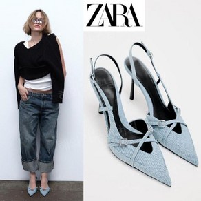 ZARA 자라 데님 슬링 백 오픈힐 샌들