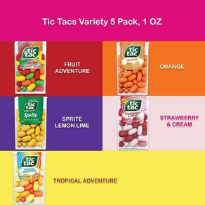 Snackivore의 Tic Tacs 5가지 과일 맛 버라이어티 팩 - 오렌지 틱택 어드벤처 베리 딸기 및 크림 틱 택 트로피컬 포함.