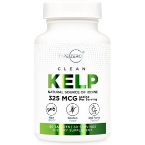 Type Zeo Clean Kelp Tablets 60 Sevings 325 MCG Pe Seving - Natual Souce of Iodine Non-GMO Glut, Type Zeo Clean Kelp Tablets 6, 1개, 60정