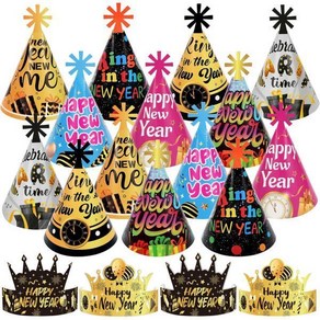 DPKOW 18pcs 2025 신년 파티 모자 파티를 위한 헤드웨어 9 Style Happy New Yea Cone Hat Cown 사진 소품 액세서리 다색 대부분의 사람들