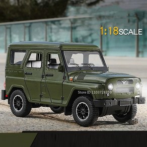 1:18 러시아 UAZ 헌터 장난감 모델 오프로드 차량 합금 다이캐스트 RV 자동차 문 열림 사운드 풀백 어린이, 03 UAZ Hunte Geen