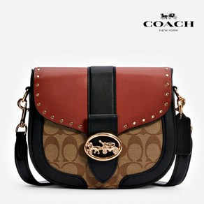 코치 조지 세들 컬러블록 시그니처 리벳 C3593 Georgie Saddle Signature Canvas Rivets