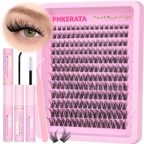 PHKERATA Natual Lash Clustes Kit Wispy Cluste Eyelash Extensions Kit 240Pcs Individual Lashes 9, 키트 밍크, 1개