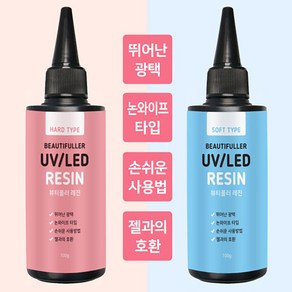 뷰티풀러 레진 100g 하드 소프트 UV&LED 레진공예 실리콘 몰드 고광택 레진아트 네일스케치 네일몰드 파츠몰드 25g