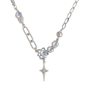 SHINING BLUE STONE CHAIN NECKLACE / 블루 스톤 체인 목걸이