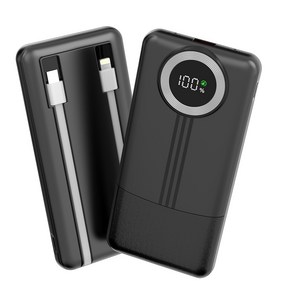 KLIFE 고속충전 대용량 보조배터리 10000mAh PD 22.5W QC3.0 케이블 일체형 LED 잔량표시, 블랙