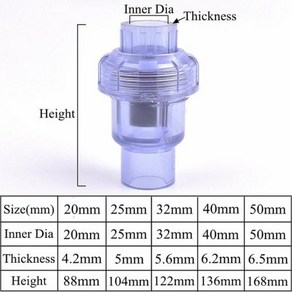 투명PVC파이프 아크릴 플라스틱 UPVC 투명 단방향 플랩 체크 밸브 수족관 어항 유니온 조인트 볼 정원 파이프라인 배수 20 50mm
