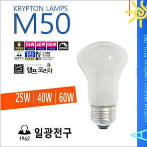 클립톤전구 램프 M50 백열전구 디밍가능 220V 25W 40W 60W E26, 보통 밝기-40W, 1개