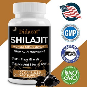 Shilajit 순수 알타이 Shilajit 수지 - 풀빅산과 에너지 및 면역 지원 전반적인 웰빙을 위한 85개 이상의 미량 미네랄 복합물을 함유한 100% 순수 Shilajit, 60캡슐