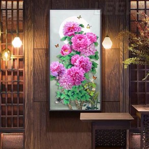 부귀 모란꽃 세로형 대형 보석십자수 만들기 개업식 선물 큐빅 비즈 페인팅 DIY, 50x90cm, 1개