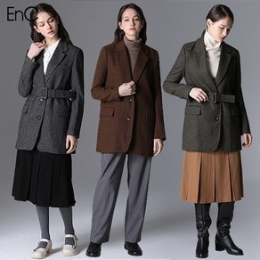 EnC [EnC] 헤링본 벨티드 울코트