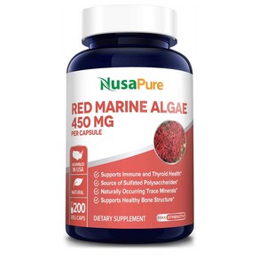 누사퓨어 레드 마린 조류 ALGAE 450mg 200정 Red Maine Algae 450mg 200 Vegetaian Capsules (Non-GMO), 1개