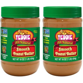 2개세트 테디땅콩버터 100% 테디 피넛버터 스무스 땅콩잼 454g Teddie All Natual Peanut Butte, 2개