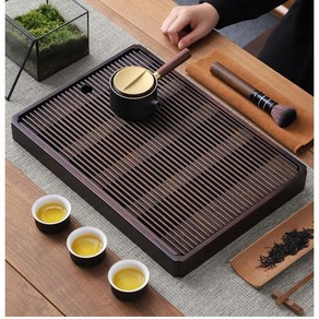 티트레이 차트레이 받침대 다기 다도 대다무 차판, 브라운(라지), 1개