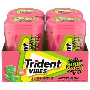 Tident Vibes SOUR PATCH KIDS 레드베리 무설탕 껌 4-40피스 병 총 160개 473876, 레드베리_40 Count (Pack of 4), 1개