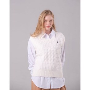 [U.S. POLO ASSN.] 크림 봄 케이블 니트베스트 여성